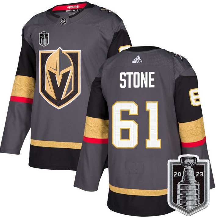 Mens Vegas Golden Knights #61 Mark Stone Gray 2023 Stanley Cup Final Stitched Jersey Dzhi